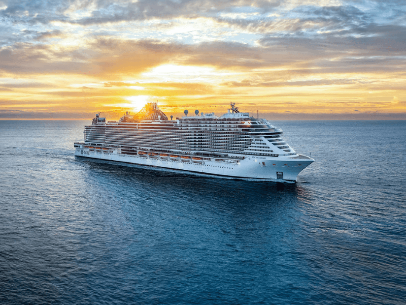 MSC ship at sea at sunset — photograph from the partner offer