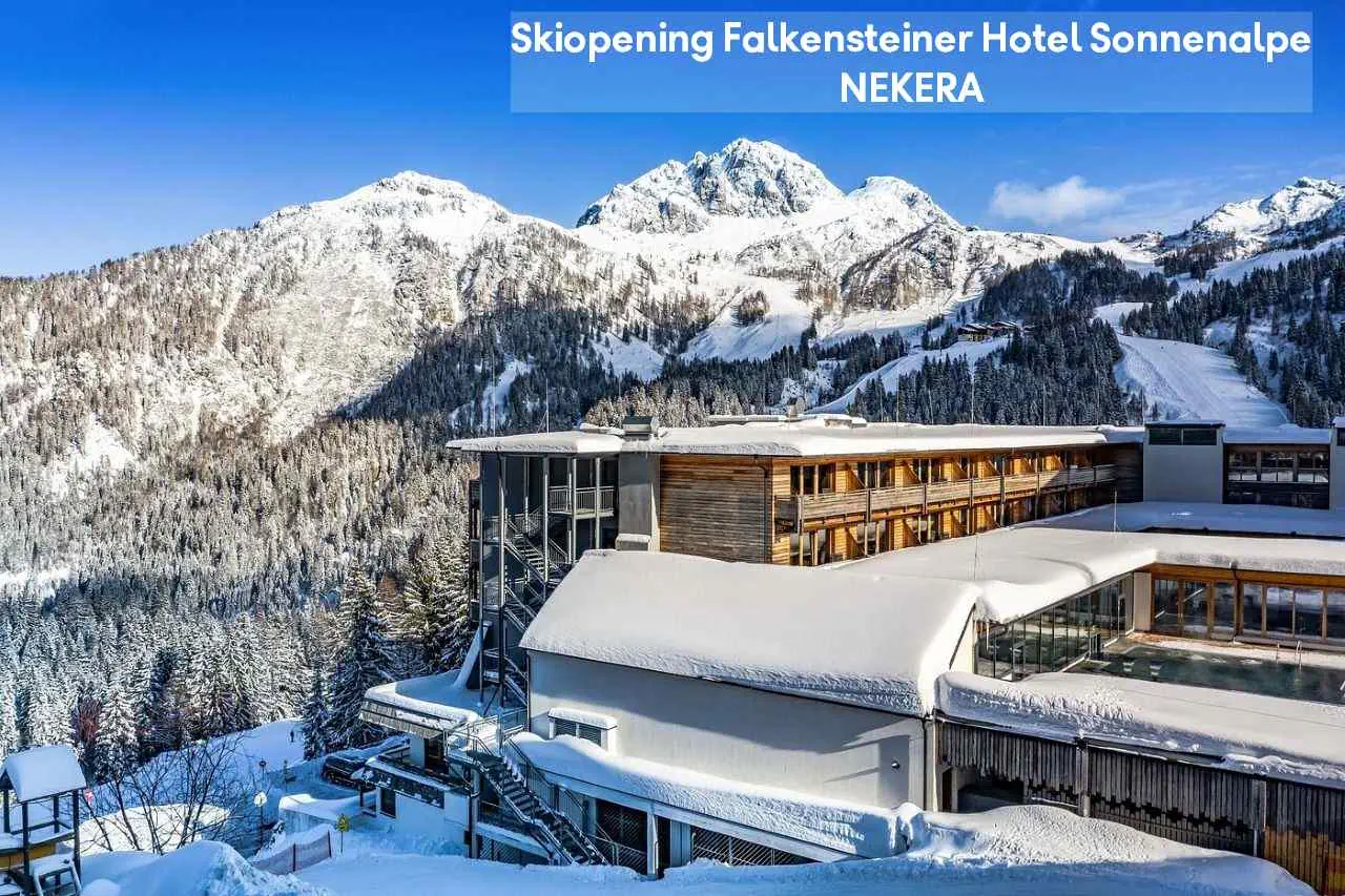 Hotel Falkensteiner Sonnenalpe w śniegu, bez widocznych osób.